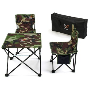 밀리터리 스틸 등받이 의자 테이블 세트 (테이블50x50+등받이체어 2개) 야외 캠핑용품